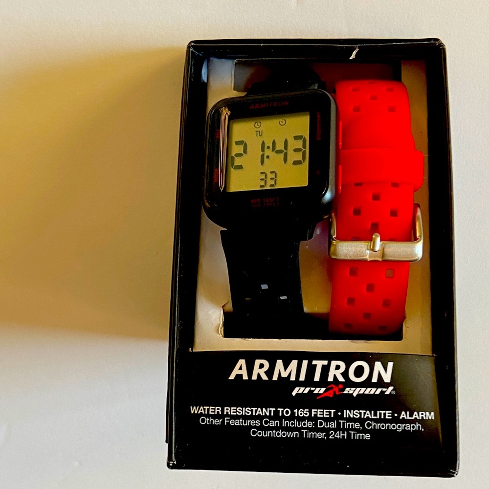 Armitron Pro Sport Black and Red Digital Watch Set